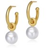 Guili Elegant Sterling Silver 14K Gold Plated Hoop Earrings with 11.5-12MM Genuine Freshwater Pearls for a Luxurious, Timeless Design - 2 of 3