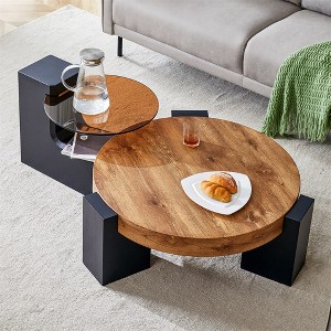 Modern Coffee Tables Set of 2, Coffee Table with Detachable Nightstand, Accent Center Table with Glass Top Side Table for Bedroom Office - 1 of 4