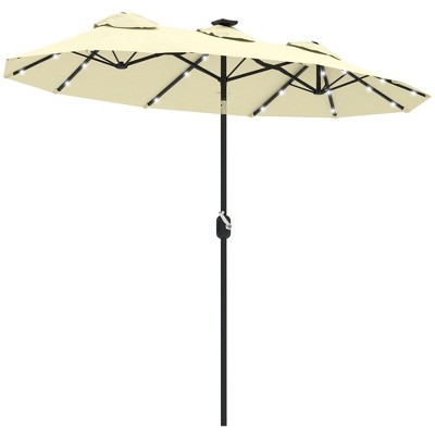 Double-sided Patio Umbrella, 9.7' Outdoor Umbrella with Tilt and Crank, LED Solar Light and 12 Ribs