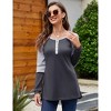 Women’s Waffle Knit Tunic Tops Color Block Long Sleeve Button Up Crew Neck Henley Shirts - 3 of 4