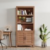 Coucheta 71 Inch Tall Bookcase, 5 Tier Bookshelf with Doors & Adjustable Shelf, Wooden Dispaly Cabinet, Accent Furniture for Apartments, Brown - 2 of 4