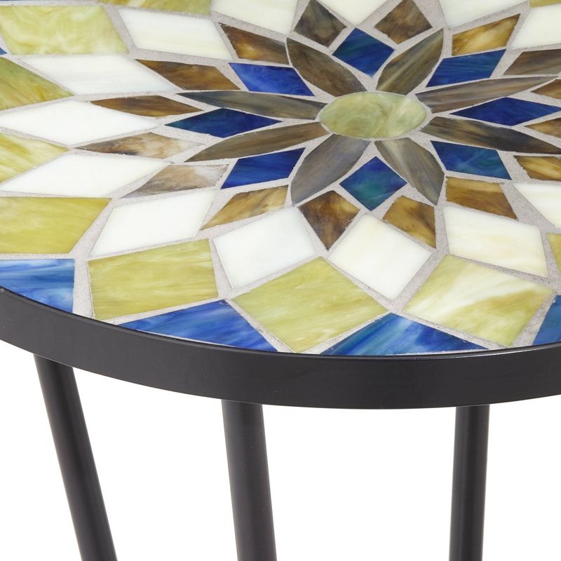 Teal Island Designs Modern Mosaic Black Round Outdoor Accent Table 14" Wide Multi-Color for Porch Patio Living Room Home Balcony, 3 of 8