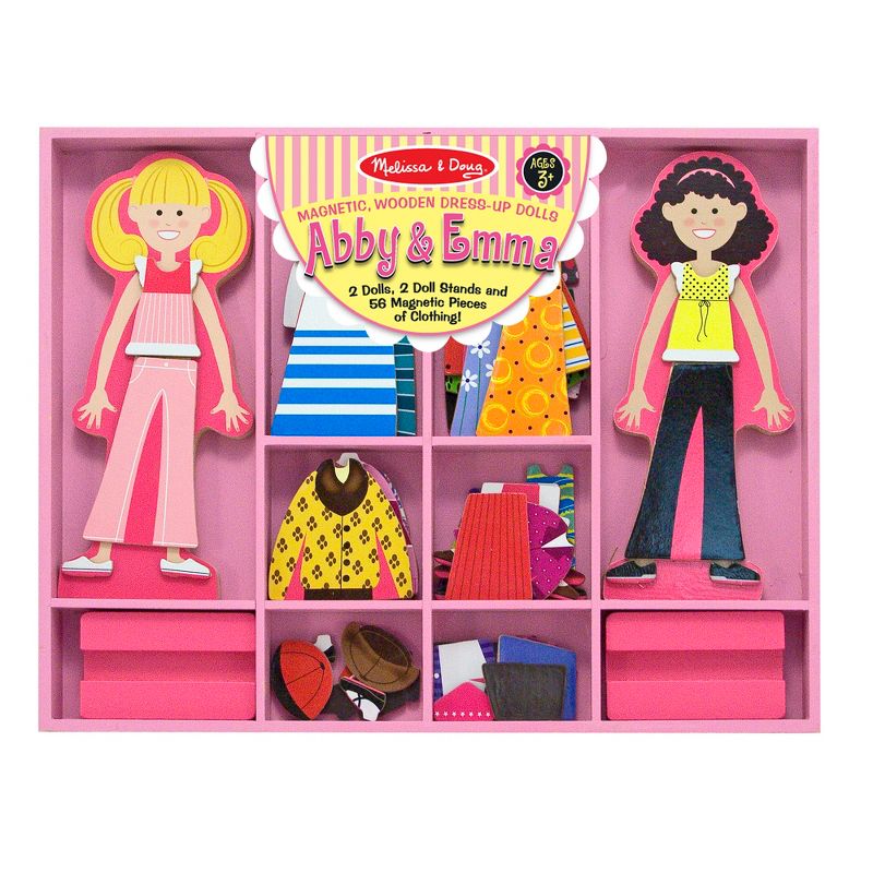Melissa &#38; Doug Abby and Emma Deluxe Magnetic Wooden Dress-Up Dolls Play Set (55+pc), 1 of 13