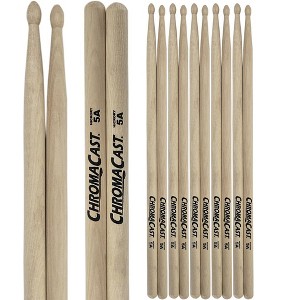 ChromaCast 5A USA Made Hickory Drumsticks Pair - Wood Tipped - Drum Sticks Tour Tested by Pro Drummers - Real American Hickory Wood - 1 of 4