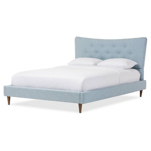 King Hannah Mid century Modern Fabric Platform Bed Light Blue