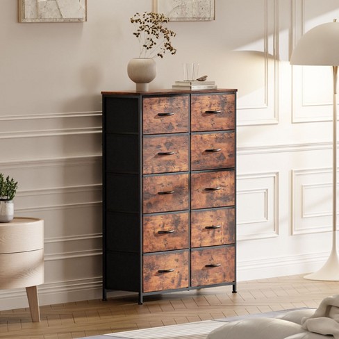 10 Dresser for Bedroom, Chest of Drawers with Fabric Bins, Tall Dresser with Steel Frame, Clothes Storage Organizer for Hallway Living Room - image 1 of 4