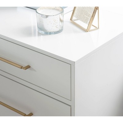 White and Gold 2-Drawer Nightstand with Sleek Design