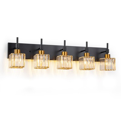 LLHZSY Modern Dimmable Crystal Bathroom Light Fixtures Over Mirror Glam Vanity Lights - 3/4/5 Light - Black+Gold/Chrome/Black/Gold