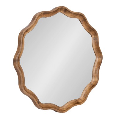 Hatherleigh 28" Rustic Brown Scalloped Round Wood Mirror