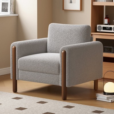 Modern Teddy Accent Chair,Upholstered Accent Chair Single Sofa, Armrests Chair with Walnut Legs for Living Room or Office-Cuddlewood