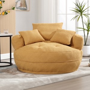 MOONMISS Oversized Barrel Accent Chairs,Round Lazy Sofa with 3 Pillows,Comfy Armchair with Thick Base for Living Room,Bedroom,Apartment - 1 of 4