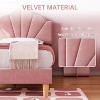 Homhougo Twin Pink Bed Frame with Shell Headboard, Velvet Upholstered Bed Frame with Adjustable Headboard, Girl Platform Strong Wood Slat Support - 4 of 4