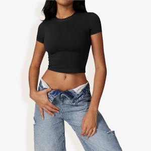 Anna-Kaci Women's Athletic Short Sleeve Crop Top with Stretch Fit and Crew Neck Design - 1 of 4