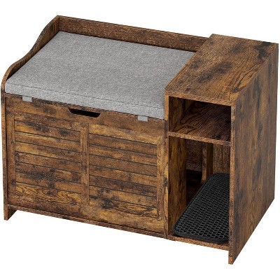Acekool 2-in-1 Hidden Cat Litter Box Enclosure Cabinet, Side Table Pet House with Cushion & Storage, Litter Box Furniture for Bedroom, Hallway