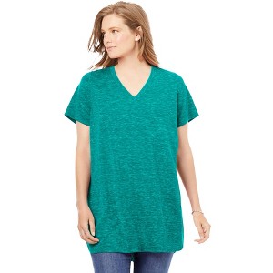 Woman Within Plus Size Marled V-Neck Tunic - 1 of 4