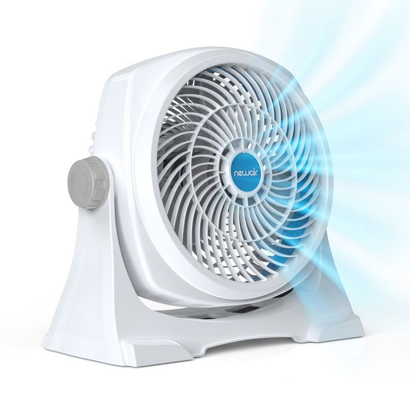 Newair 12-inch Powerful Air Circulator Fan in White, Wall Mountable, 360° Pivot, Up to 40 ft. of High Air Flow at 1010 CFM, Portable Table Desk Fan, 1 of 17