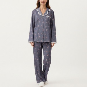 Anna-Kaci Lounge Women's 2-Piece Set Floral Print Pajama Top with Button Front and Trim Details Paired with Matching Pants - 1 of 4