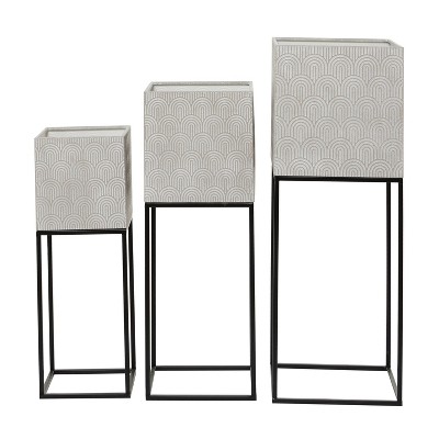 Light Gray Metal Square Planter Set with Stands