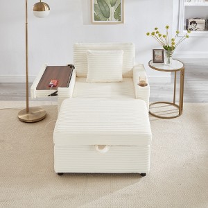 QingMoon Single Lounge Chaise Chair, Corduroy Lazy Sofa with Storage Ottoman, Table Board and Cup Holders for Living Room, Apartment - 1 of 4