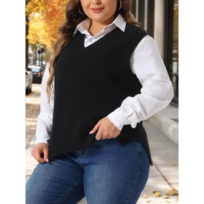 Women's Plus Size V Neck Knit Solid Classic Sleeveless Pullover Sweater Vest - Agnes Orinda - image 2