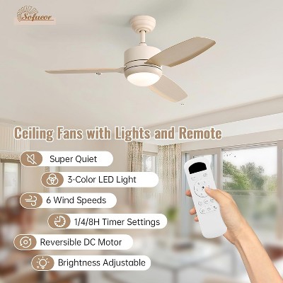 46 inch Quiet Ceiling Fans with Lights and Remote Modern High CFM Bedroom Ceiling Fan Dimmable 6-Speed 3-Timer Reversible DC Motor for Living Room