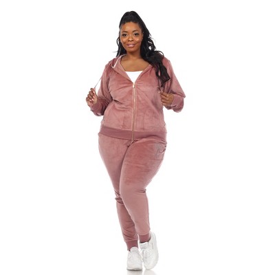 Women's Plus Size Rhinestone 2 Piece Velour Tracksuit Set Pink 3x - White  Mark : Target