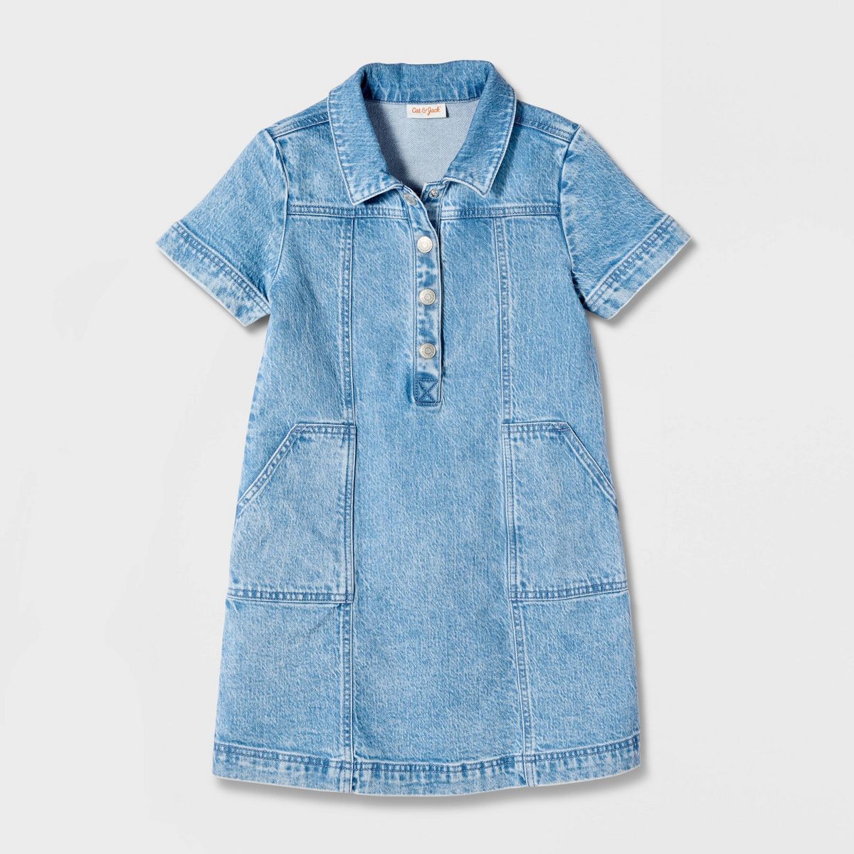 Girls' Short Sleeve Denim Dress - Cat & Jack™ Medium Wash - thumbnail 2