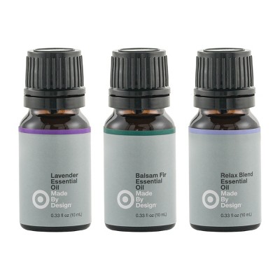 .33 fl oz 3pk 100% Pure Essential Oil Relax Set Lavender/Balsam Fir/Relax Blend - Made By Design™