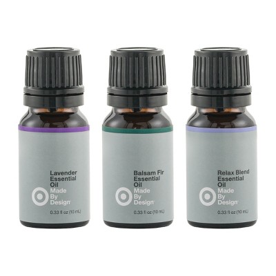 .33 fl oz 3pk 100% Pure Essential Oil Relax Set Lavender/Balsam Fir/Relax Blend - Made By Design™