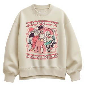 Women's Toy Story Jessie Stamp Oversized Fleece Crew Sweatshirt