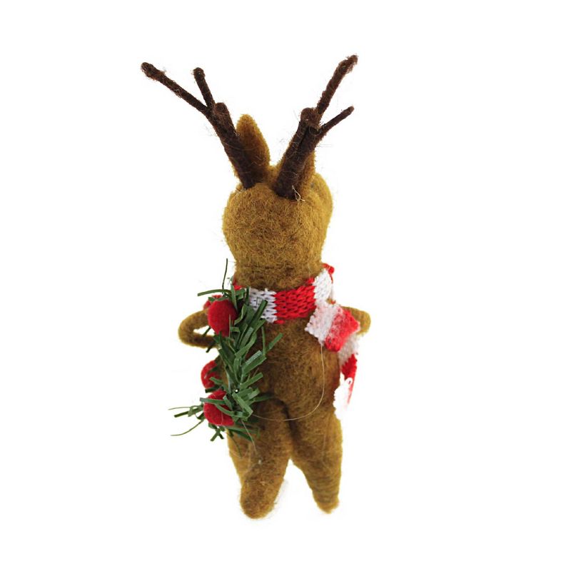 6.0 Inch Reindeer And Wreath Critter Antlers Red/White Scarf Tree Ornaments, 3 of 4