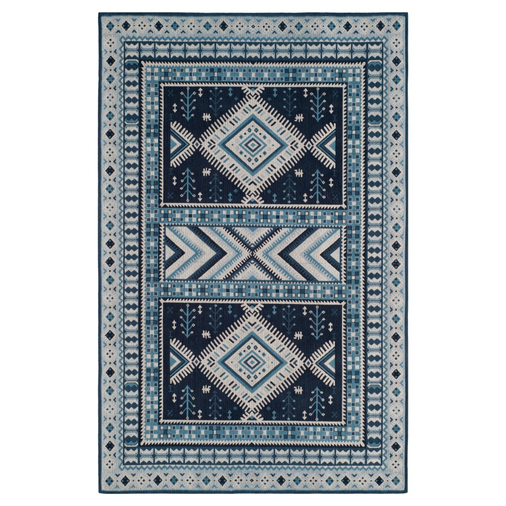 Navy/Light Blue Geometric Design Loomed Area Rug 5'x8' - Safavieh