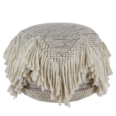 Felicity Fringed Pouf White - Décor Therapy