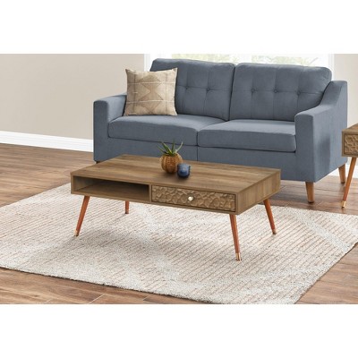 Coffee Table, Accent, Cocktail, Rectangular, Storage, Living Room, 44inl, Walnut Laminate, Wood Legs, Mid Century