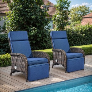 POCASSY Outdoor Recliner Chair, Wicker Adjustable Reclining Patio Lounge Chair with Cushion, Adjustable Backrest and Footrest, Ideal for Pool Deck - 1 of 4