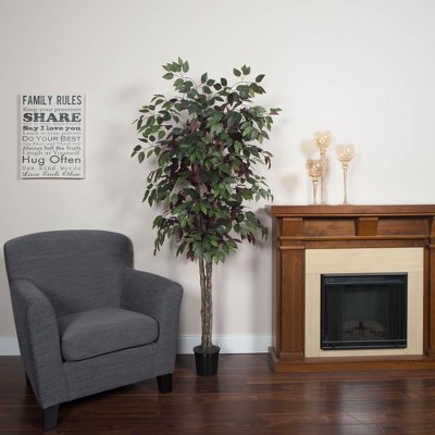 6' Green and Red Silk Topiary Tree with Black Plastic Pot