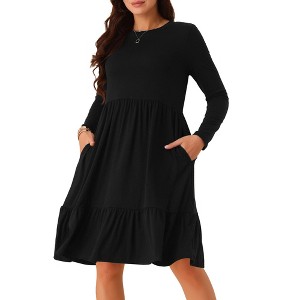 INSPIRE CHIC Women's Long Sleeve Tiered Round Neck Casual A-Line Dress - 1 of 4