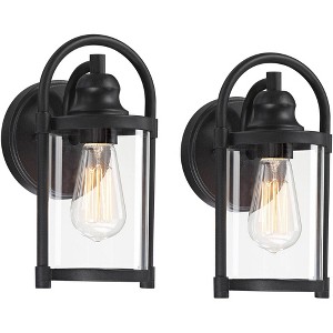 John Timberland Rustic Farmhouse Outdoor Wall Light Fixtures Set of 2 Black 10 1/4" Clear Glass for Exterior Barn Deck House Porch Yard Patio Outside - 1 of 4