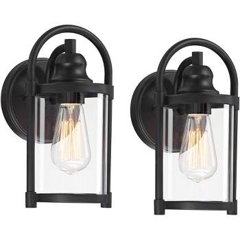 John Timberland Rustic Farmhouse Outdoor Wall Light Fixtures Set of 2 Black 10 1/4" Clear Glass for Exterior Barn Deck House Porch Yard Patio Outside