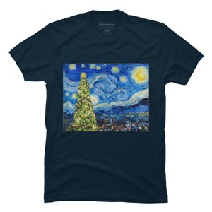 Men's Design By Humans Van Gogh Starry Night - Christmas Tree By bcstudio T-Shirt - 1 of 4