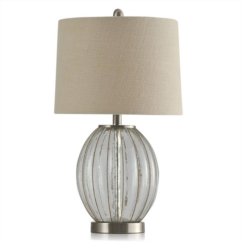 Rippled Glass Body with Inner Twine Accents and Brushed Steel Base Table Lamp - StyleCraft, 1 of 7