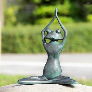 SPI Home Stretching Yoga Frog Garden Sculpture – 15.5" Tall Cast Aluminum Statue with Verdigris Finish for Outdoor Zen Decor - 1 of 4