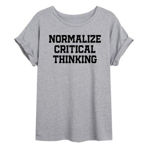 Women's - Instant Message - Normalize Critical Thinking Oversized Graphic T-Shirt - 1 of 4