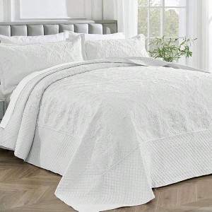 California King White Quilt Set, 120x120 Oversized Bedspread, Lightweight Microfiber Coverlet - 1 of 4
