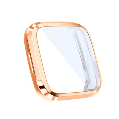 Insten Screen Protector with Soft TPU Rubber Protective Case Bumper Compatible with Fitbit Versa 2, Clear/Rose Gold