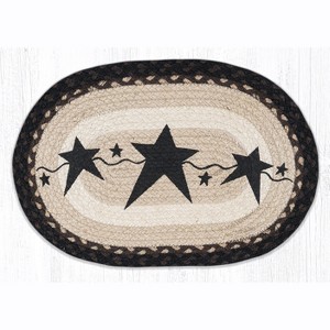 Earth Rugs Primitive Star Black Oval Placemat 13"x19" – Hand-Stenciled Braided Jute Table Mat with Americana Design - 1 of 3