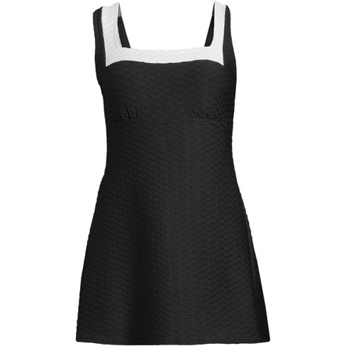 Lands' End Women's Texture Square Neck Swim Dress - Large - Black/White