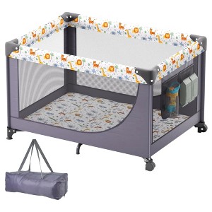 VEVOR Baby Playpen,Quick-folding travel crib With Breathable mesh,Wheels,and a travel bag Portable activity center For kids 0-36 months,indoor/outdoor - 1 of 4