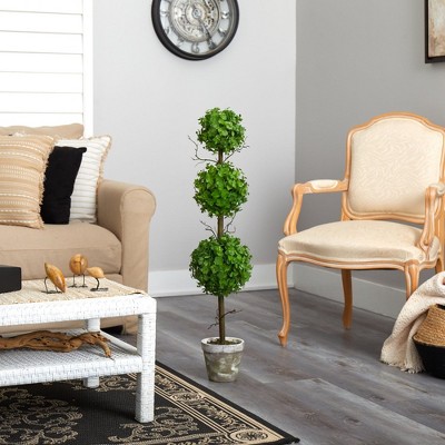 36" Triple Ball Eucalyptus Topiary in Rustic Planter