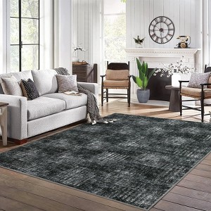 9x12 Area Rugs for Living Room - Modern Plaid Checkered Non-Slip Machine Washable Large Rug, Soft Low Pile  Carpet Nursery (Grey) - 1 of 4